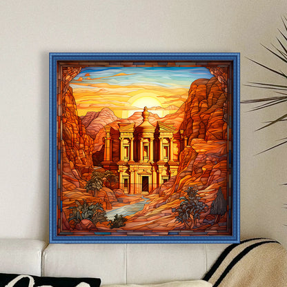 Glass Painting-Petra, Jordan - 11CT Stamped Cross Stitch 50*50CM