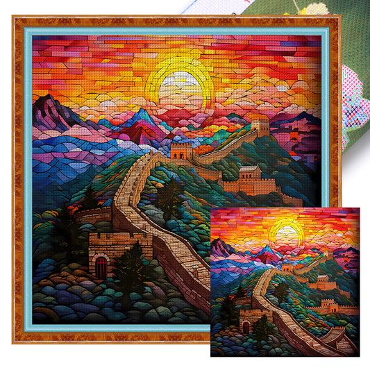 Glass Painting-Great Wall Of China - 11CT Stamped Cross Stitch 50*50CM
