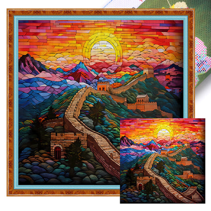 Glass Painting-Great Wall Of China - 11CT Stamped Cross Stitch 50*50CM