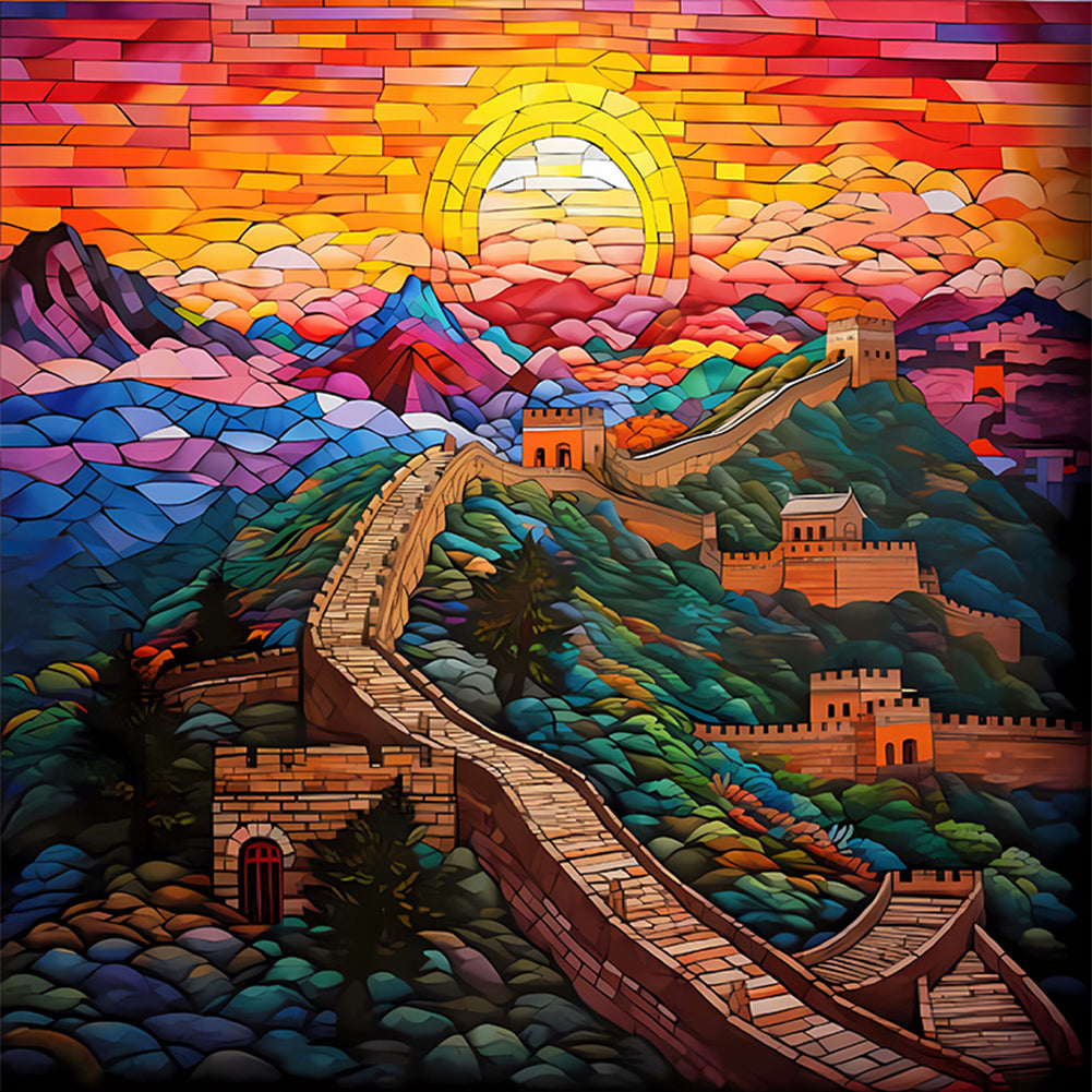 Glass Painting-Great Wall Of China - 11CT Stamped Cross Stitch 50*50CM