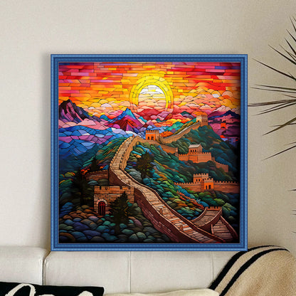 Glass Painting-Great Wall Of China - 11CT Stamped Cross Stitch 50*50CM