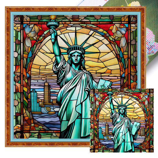 Glass Painting-Statue Of Liberty - 11CT Stamped Cross Stitch 50*50CM