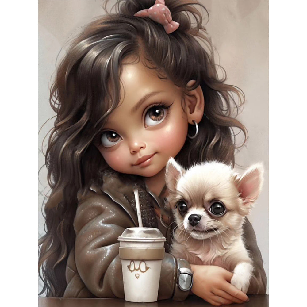 Girl And Puppy - Full Round Drill Diamond Painting 30*40CM