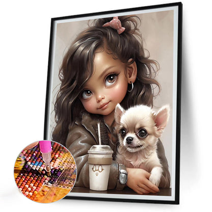 Girl And Puppy - Full Round Drill Diamond Painting 30*40CM