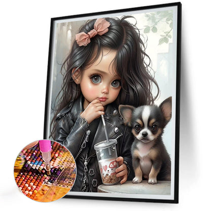 Girl And Chihuahua - Full Round Drill Diamond Painting 30*40CM