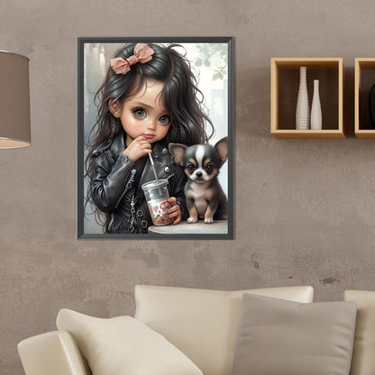 Girl And Chihuahua - Full Round Drill Diamond Painting 30*40CM