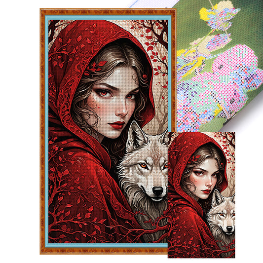 Girl And Wolf - 11CT Stamped Cross Stitch 40*75CM