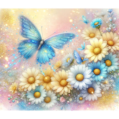 Pearl Daisy Butterfly - Full Round Drill Diamond Painting 35*30CM