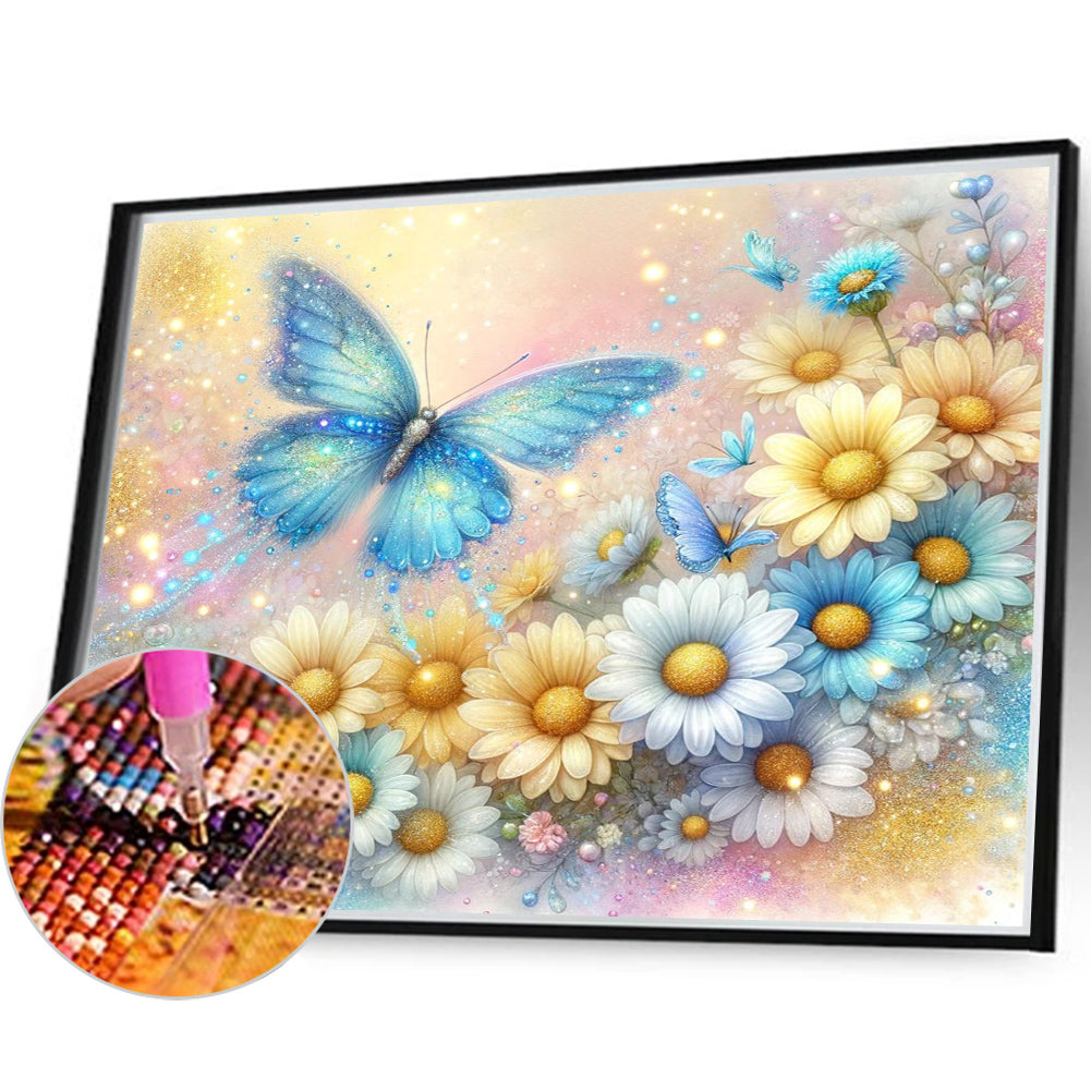 Pearl Daisy Butterfly - Full Round Drill Diamond Painting 35*30CM