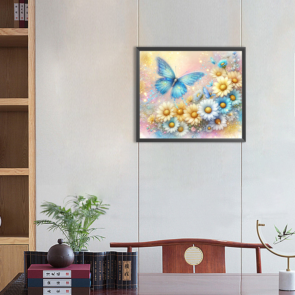 Pearl Daisy Butterfly - Full Round Drill Diamond Painting 35*30CM