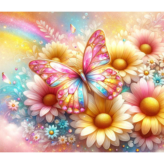 Pearl Daisy Butterfly - Full Round Drill Diamond Painting 35*30CM