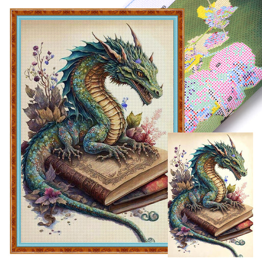 Retro Poster - Dragon Reading A Book - 11CT Stamped Cross Stitch 40*60CM