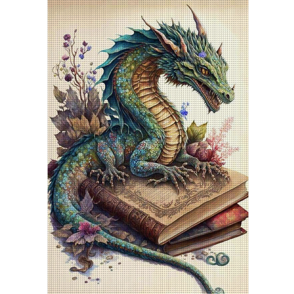 Retro Poster - Dragon Reading A Book - 11CT Stamped Cross Stitch 40*60CM