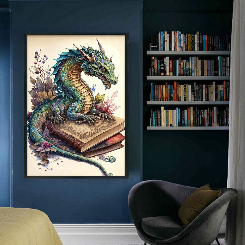 Retro Poster - Dragon Reading A Book - 11CT Stamped Cross Stitch 40*60CM