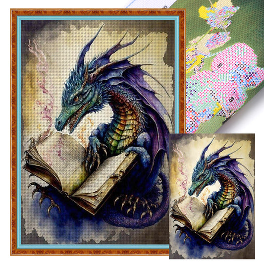 Retro Poster - Dragon Reading A Book - 11CT Stamped Cross Stitch 40*60CM