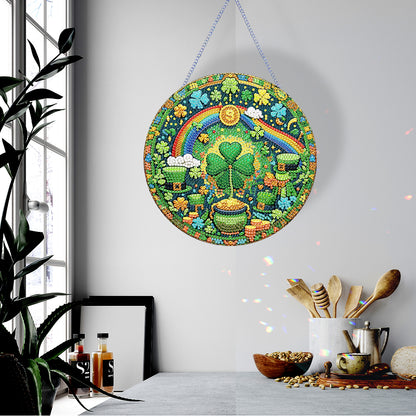 St Patrick Lucky Clover 5D DIY Diamond Painting Dots Pendant for Home Wall Decor