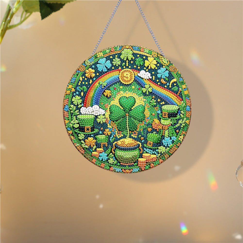 St Patrick Lucky Clover 5D DIY Diamond Painting Dots Pendant for Home Wall Decor