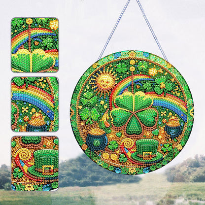 St Patrick Lucky Clover 5D DIY Diamond Painting Dots Pendant for Home Wall Decor