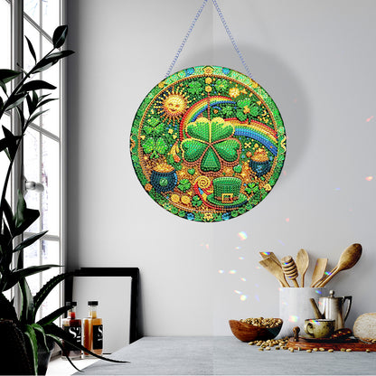 St Patrick Lucky Clover 5D DIY Diamond Painting Dots Pendant for Home Wall Decor