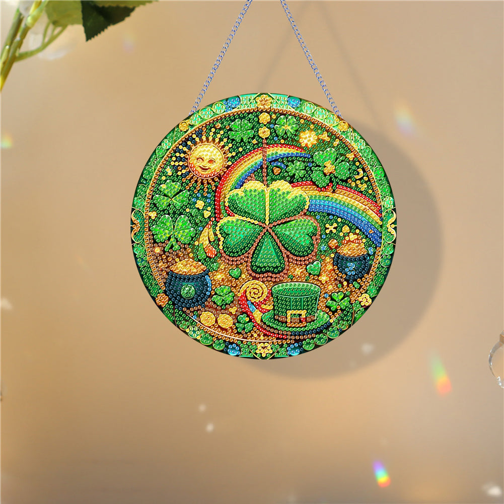 St Patrick Lucky Clover 5D DIY Diamond Painting Dots Pendant for Home Wall Decor