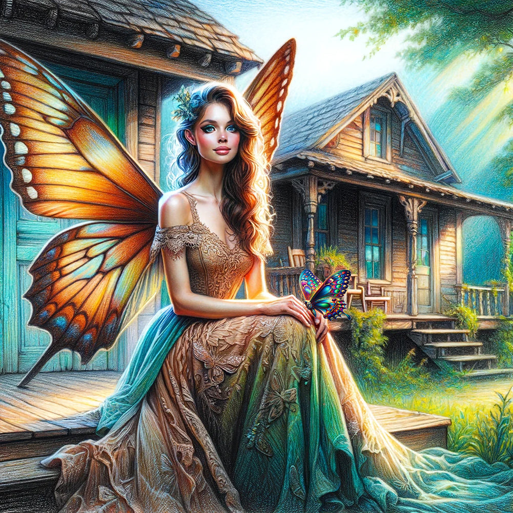 Garden Butterfly Fairy - Full Round Drill Diamond Painting 30*30CM