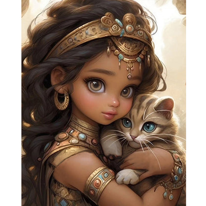 Girl And Kitten - Full Round Drill Diamond Painting 40*50CM