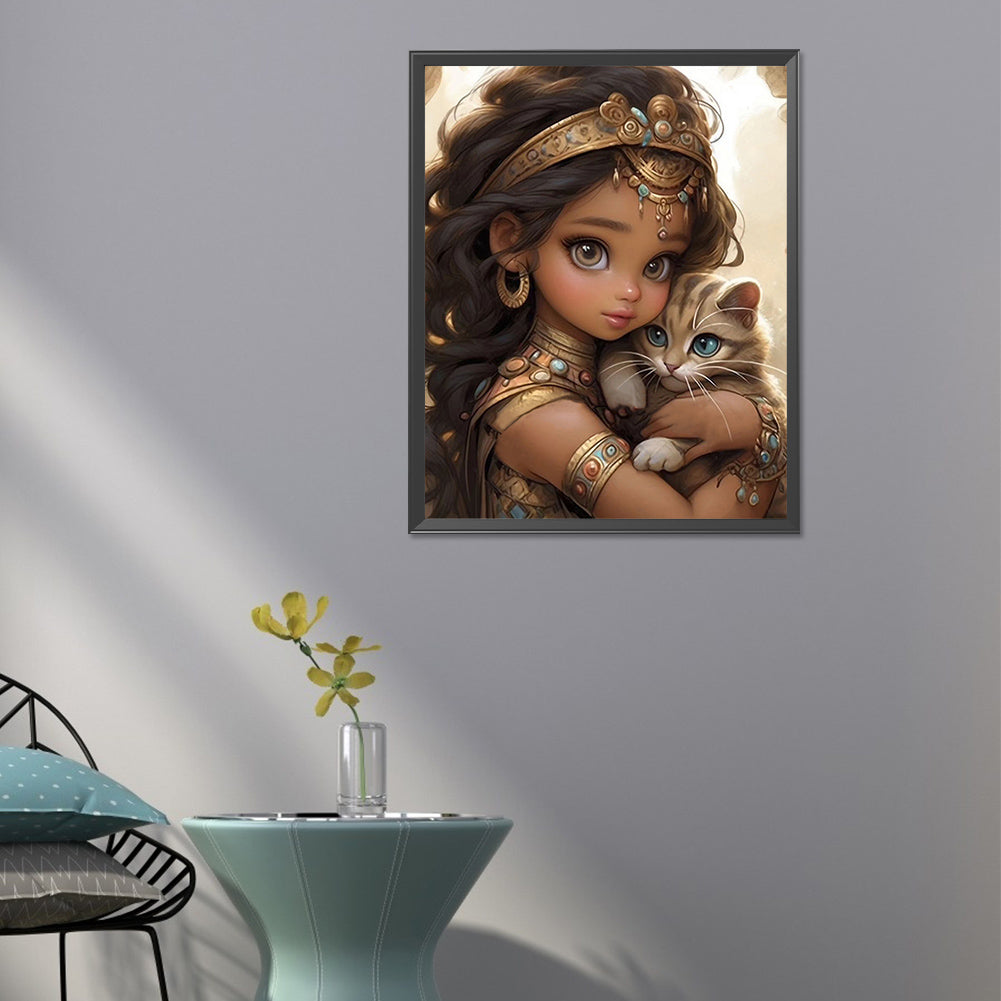 Girl And Kitten - Full Round Drill Diamond Painting 40*50CM