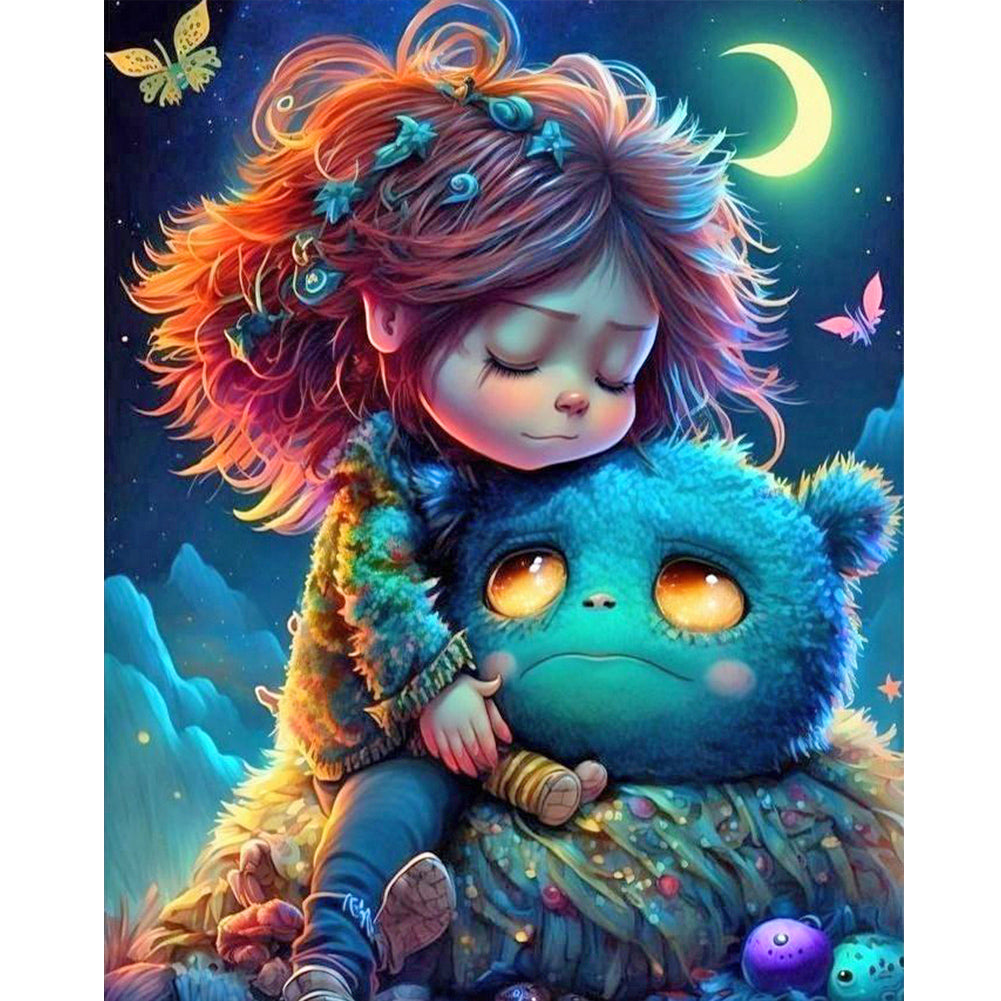 Girl And Monster - Full Round Drill Diamond Painting 40*50CM