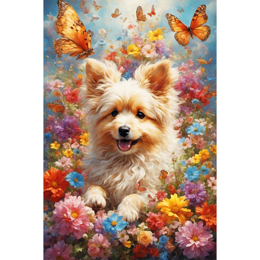 Flowers And Dogs - Full Round Drill Diamond Painting 40*60CM