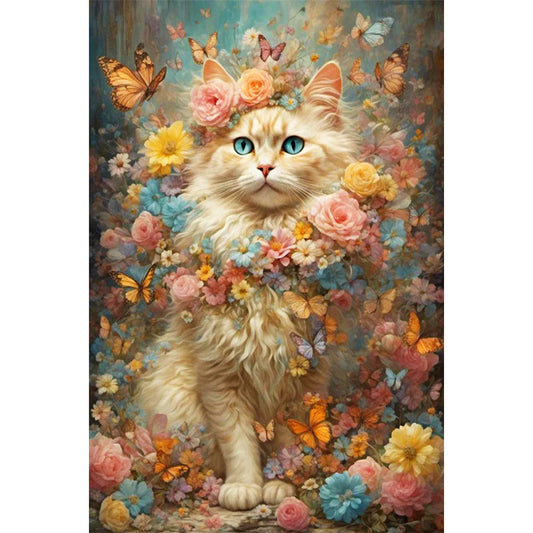 Flowers And Kittens - Full Round Drill Diamond Painting 40*60CM