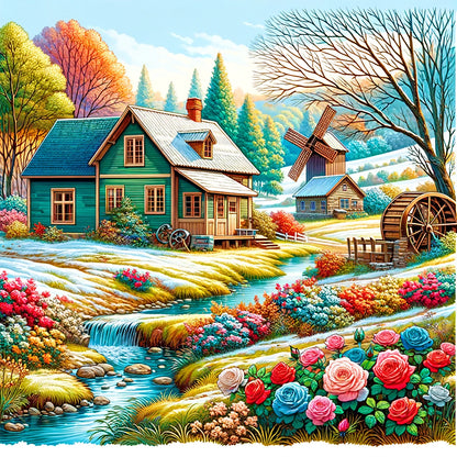 Pastoral House - Full Round Drill Diamond Painting 30*30CM