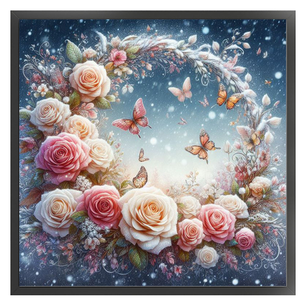 Rose Butterfly - 18CT Stamped Cross Stitch 40*40CM