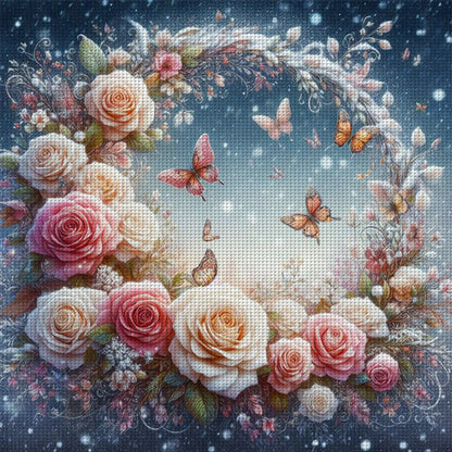 Rose Butterfly - 18CT Stamped Cross Stitch 40*40CM