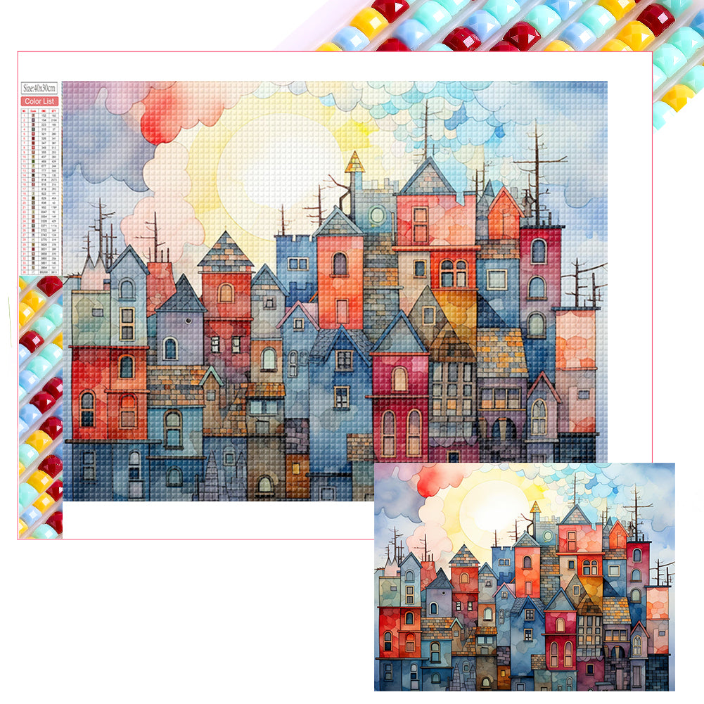 Colorful Lattice House - Full Square Drill Diamond Painting 40*30CM