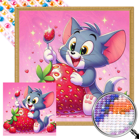 Strawberry Cat - Full AB Round Drill Diamond Painting 30*30CM