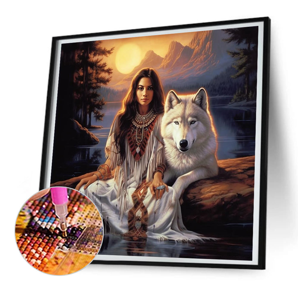 Beauty And The Wolf - Full Round Drill Diamond Painting 30*30CM