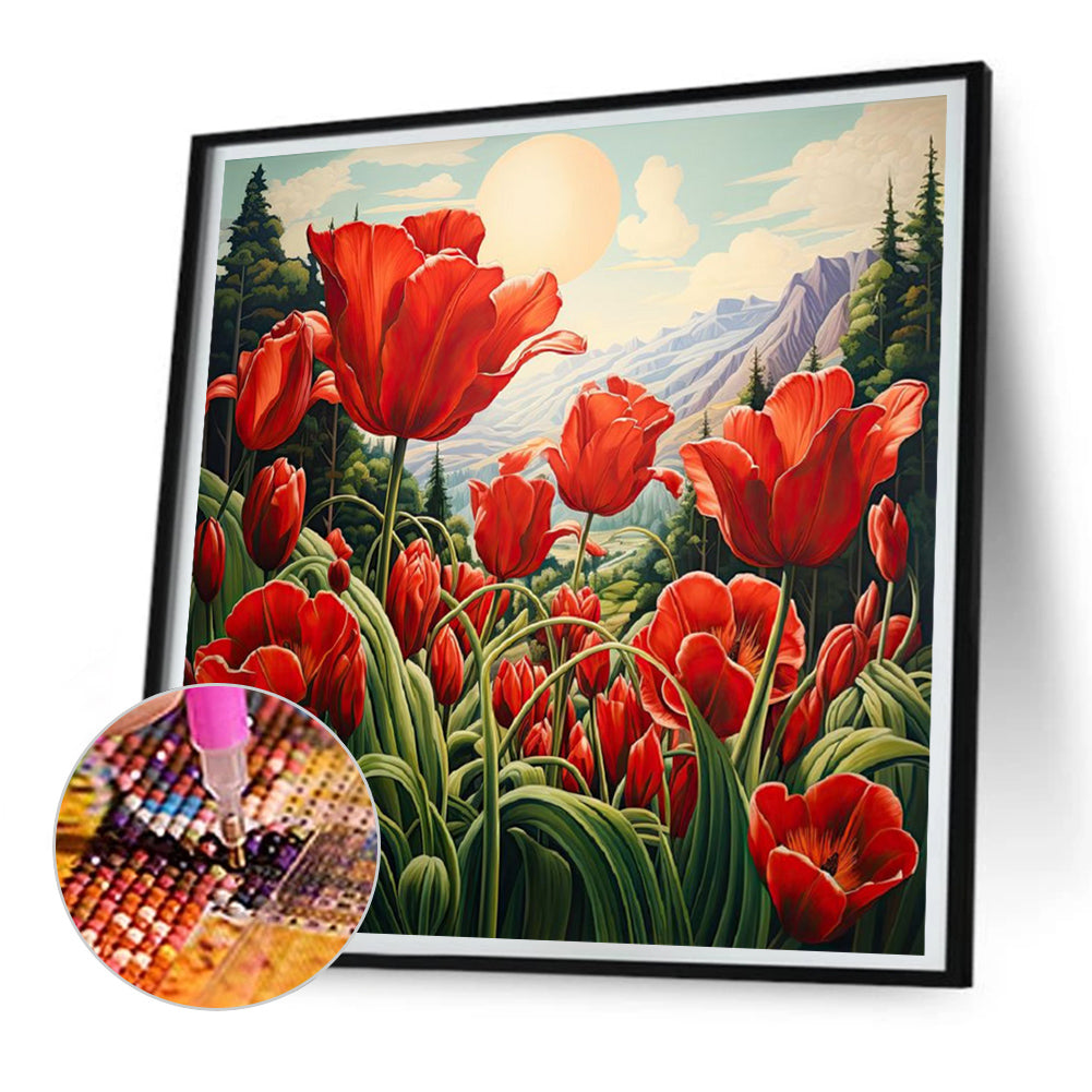 Poppy Flower - Full Round Drill Diamond Painting 30*30CM