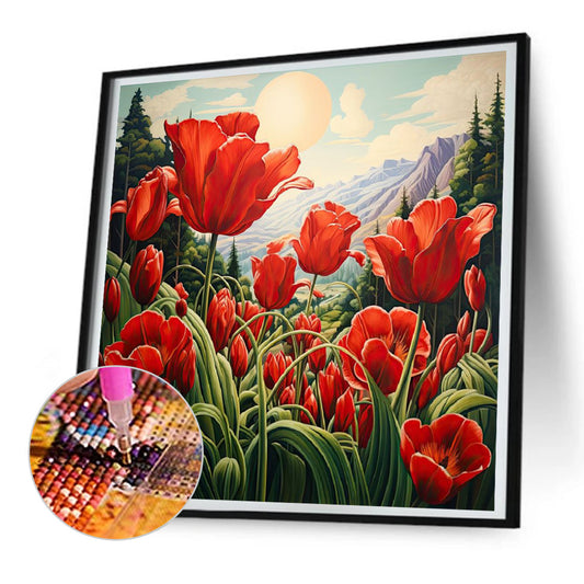 Poppy Flower - Full Round Drill Diamond Painting 30*30CM