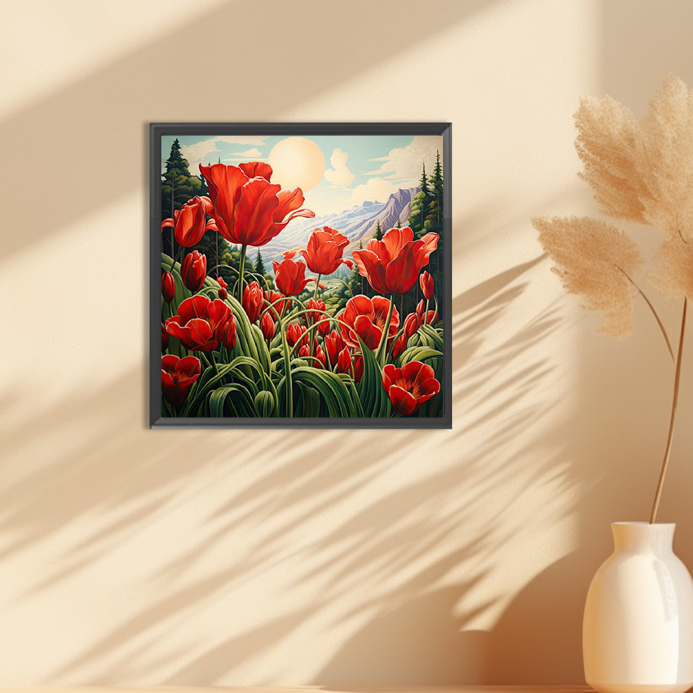 Poppy Flower - Full Round Drill Diamond Painting 30*30CM