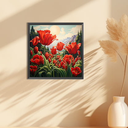 Poppy Flower - Full Round Drill Diamond Painting 30*30CM