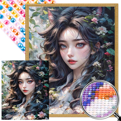 Flower And Girl - Full AB Round Drill Diamond Painting 40*50CM