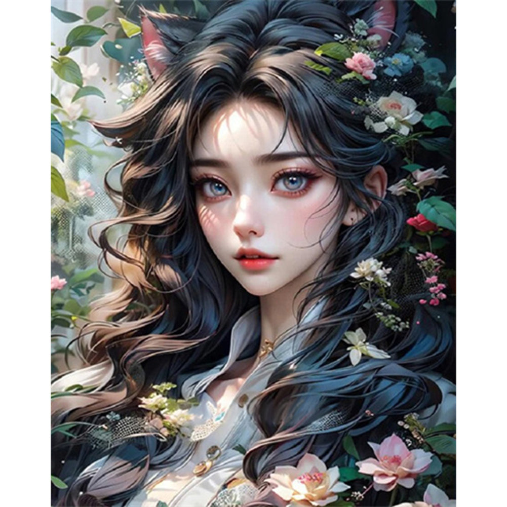 Flower And Girl - Full AB Round Drill Diamond Painting 40*50CM