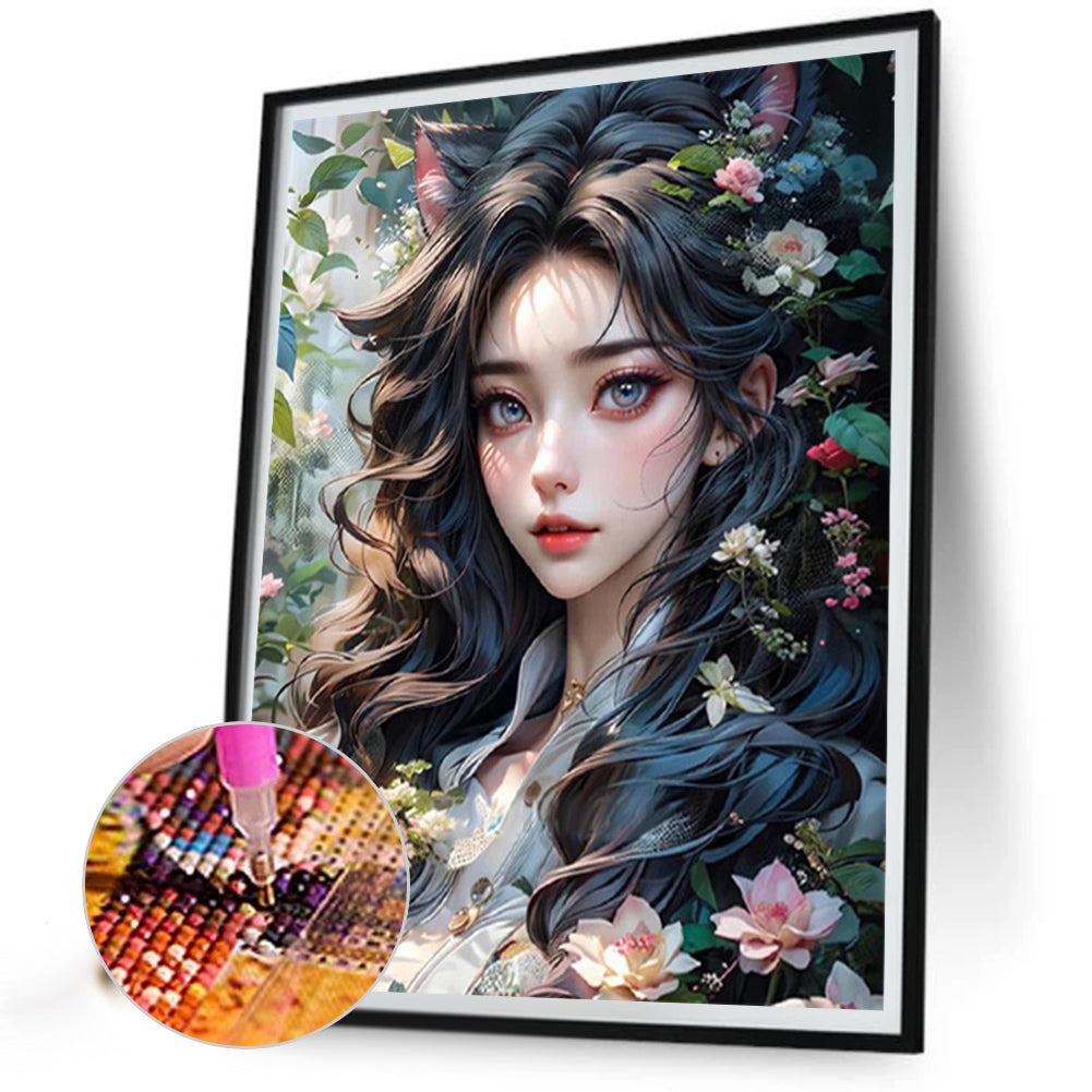 Flower And Girl - Full AB Round Drill Diamond Painting 40*50CM