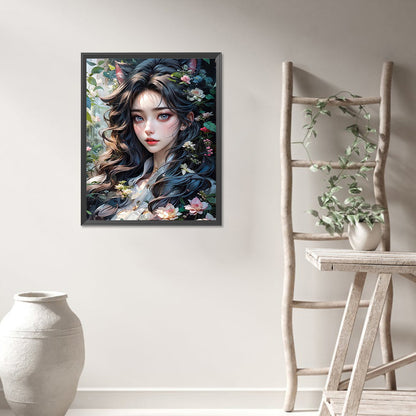 Flower And Girl - Full AB Round Drill Diamond Painting 40*50CM