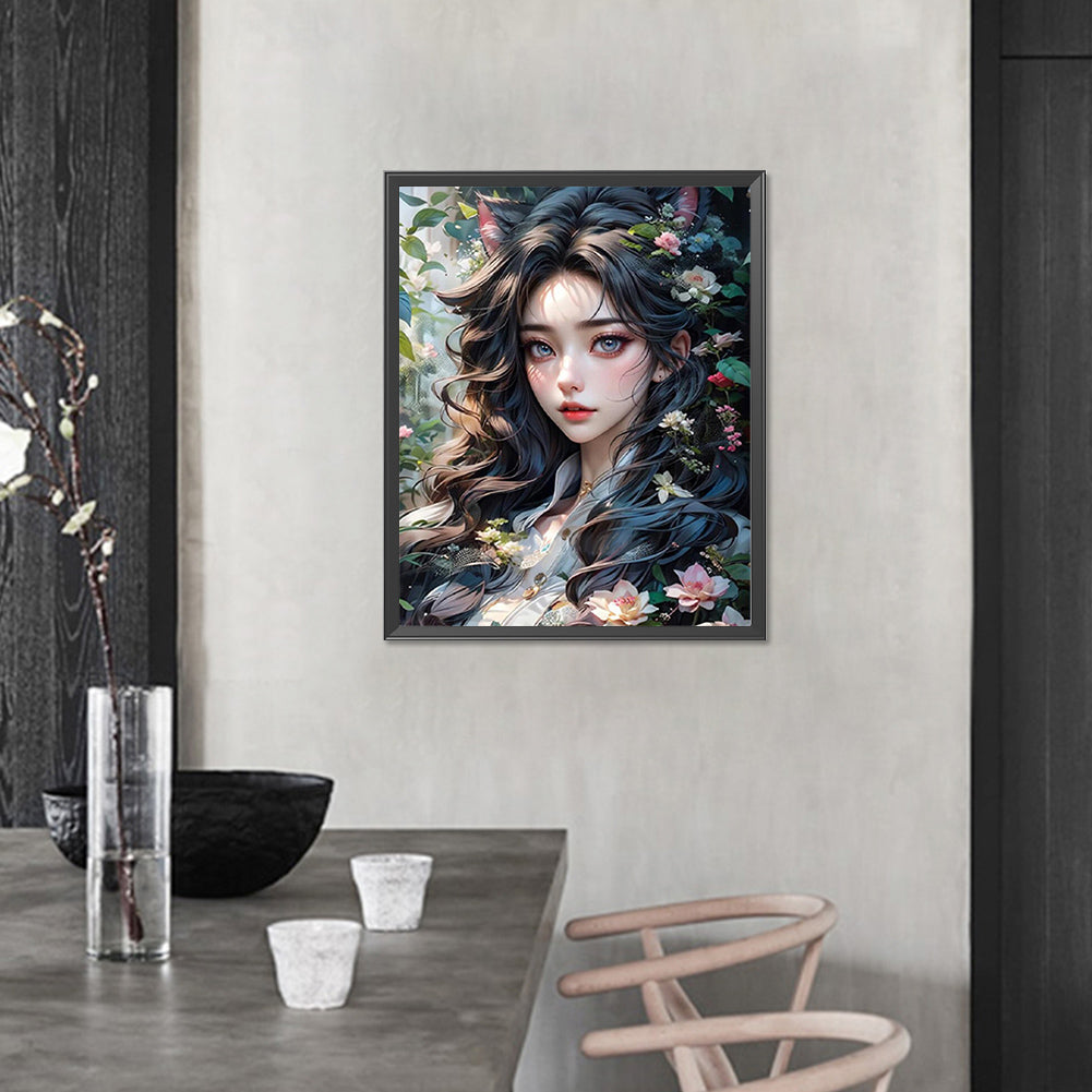 Flower And Girl - Full AB Round Drill Diamond Painting 40*50CM