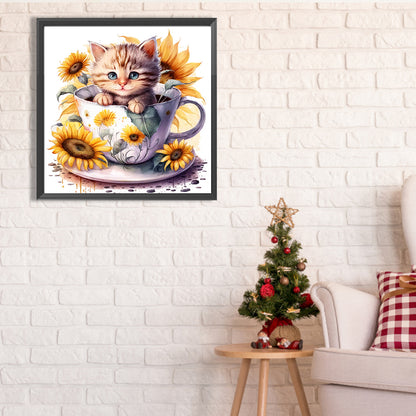 Sunflower Teacup Cat - Full Square Drill Diamond Painting 30*30CM