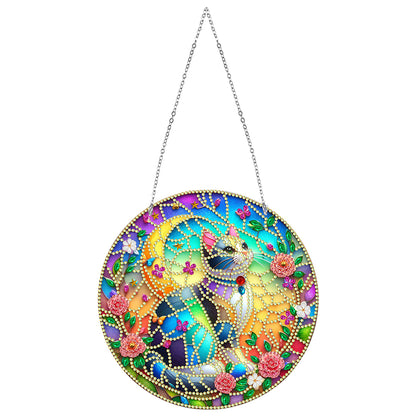 Sun Catcher 5D DIY Diamond Painting Dots Pendant for Office Decor (Flower Cat)