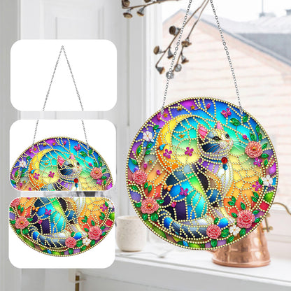Sun Catcher 5D DIY Diamond Painting Dots Pendant for Office Decor (Flower Cat)