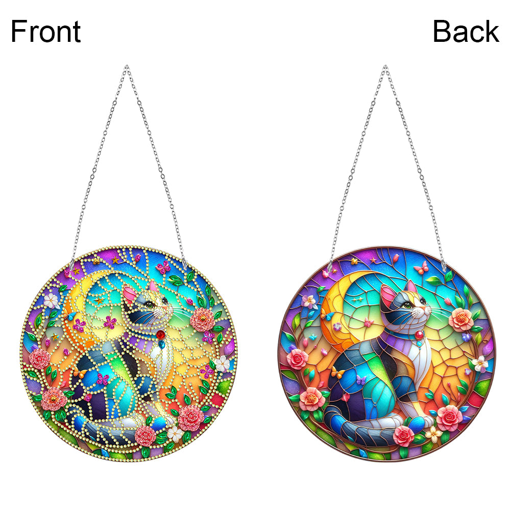 Sun Catcher 5D DIY Diamond Painting Dots Pendant for Office Decor (Flower Cat)