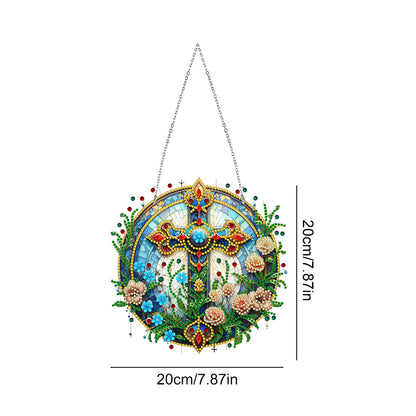 Sun Catcher 5D DIY Diamond Painting Dots Pendant for Office Decor (Flower Cross)